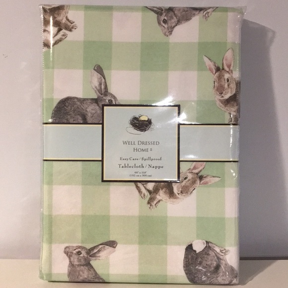 Well Dressed Home Other - Well Dressed Home Green & White Rabbit Tablecloth